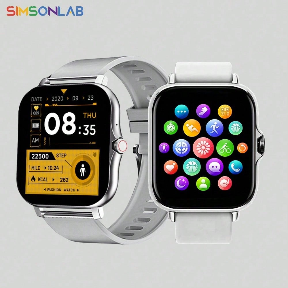 SIMSONLAB ساعة ذكية جديدة من SIMSONLAB، 1.44 بوصة، اتصال/استلام لاسلكي، أوضاع رياضية متعددة، تذكير بالجلوس، توقعات الطقس، إشعار الرسائل، تصميم بلا حدود، أوضاع رياضية متعددة، متوافقة مع Android و iPhone، مناسبة للرجال والنساء، هدية