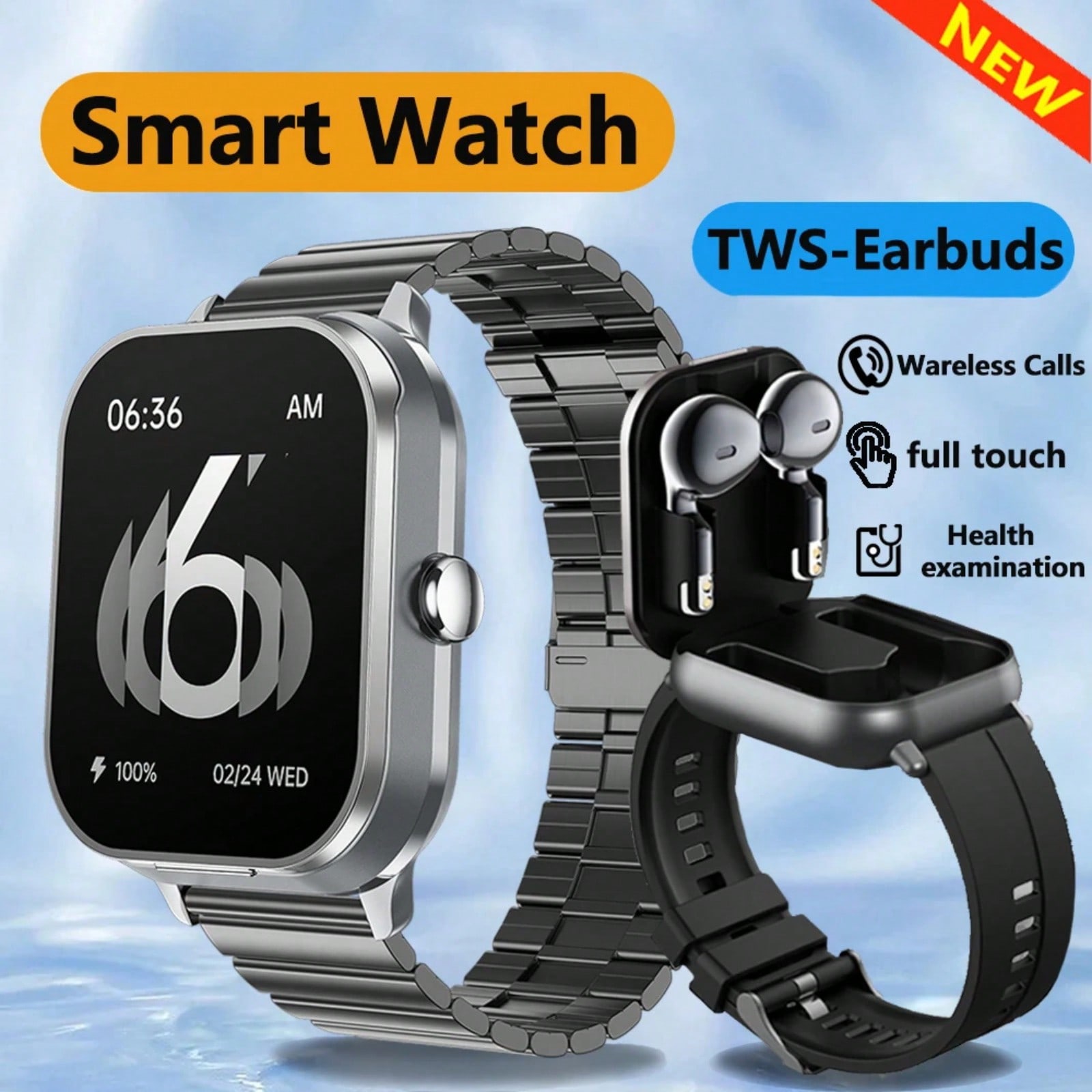 ساعة ذكية وسماعات أذن 2 في 1 D8pro، شاشة لمس كاملة 2.01 بوصة، إجراء المكالمات، NFC، واجهات ساعة قابلة للتخصيص، مناسبة للرجال والنساء، هدية صيفية، متوافقة مع نظامي iOS و Android