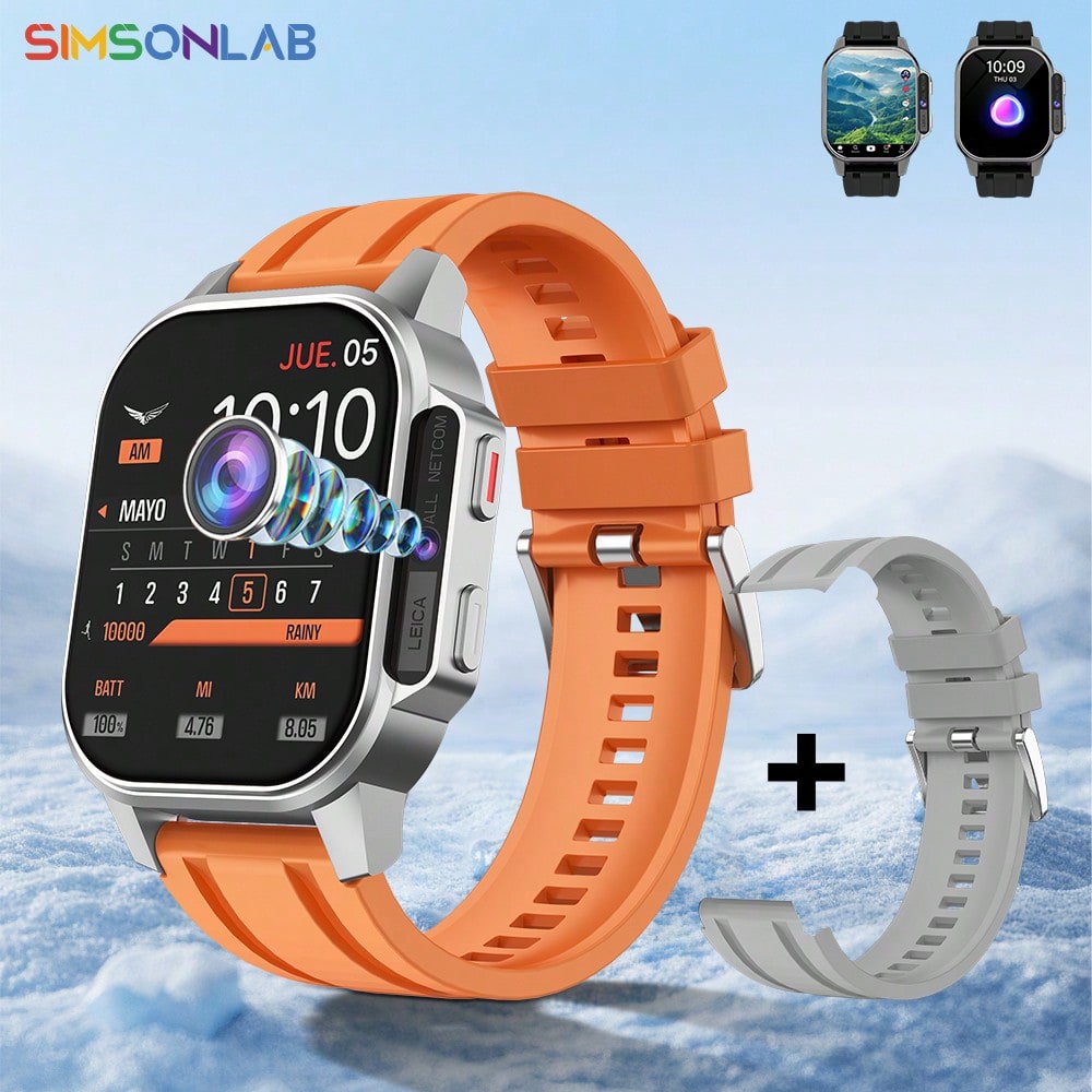SIMSONLAB ساعة ذكية بشاشة لمسية كاملة دائرية ومنفذ لبطاقة SIM من SIMSONLAB، بكاميرا أمامية HD 2.01 بوصة، تدعم GPS/Beidou/Galileo، WiFi 2.4G، سوق تطبيقات شاملة، مراقبة معدل ضربات القلب والأكسجين في الدم والضغط، هدية أنيقة